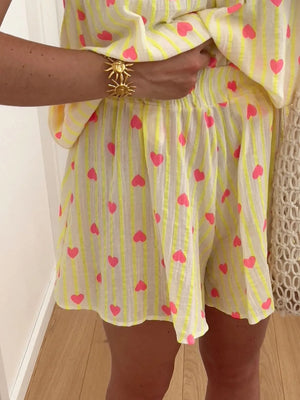 Striped Heart Cami Top and Shorts Set - Makw Official Site