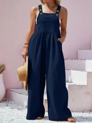 Plus Size Square Neck Wide Leg Overalls - Makw Official Site