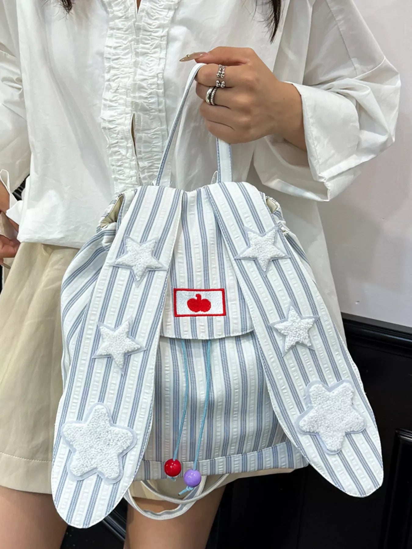 Striped Star Bunny Ear Backpack Bag - Makw Official Site