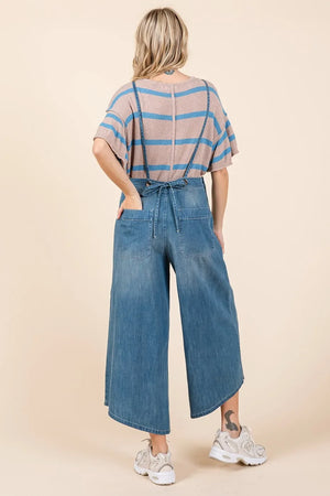 Mittoshop Denim Tie Back Sleeveless Wide Leg Overalls - Makw Official Site