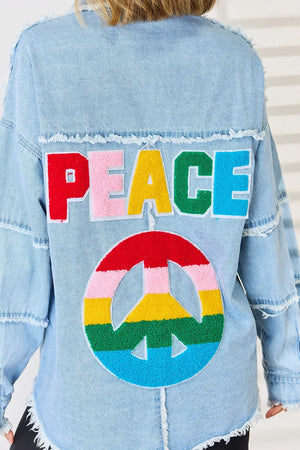 PEACE Raw Hem Dropped Shoulder Denim Top - Makw Official Site