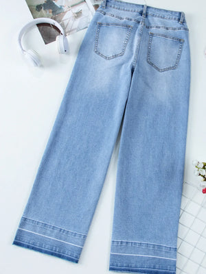 High Waist Wide Leg Washed Jeans - Makw Official Site