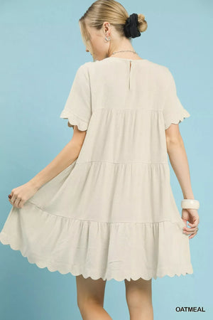 Umgee Linen Tiered Babydoll Dress with Ruffle Sleeves - Makw Official Site