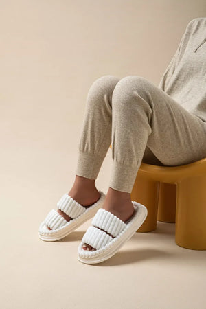 Open Toe Fluff Platform Slippers - Makw Official Site