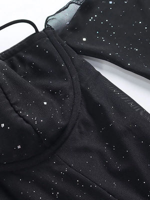 Glitter Mini Dress with Sleeves - Makw Official Site