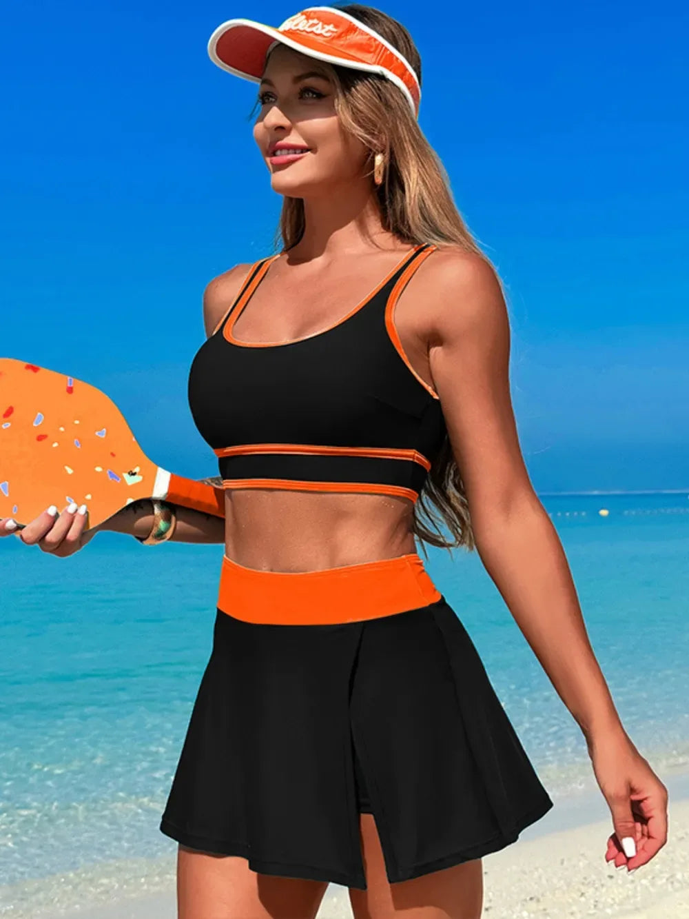Scoop Neck Top and Skort Swim Set - Makw Official Site