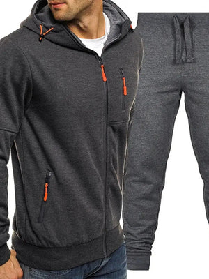Men's Plus Size Zip Up Hooded Top and Pants Set - Makw Official Site
