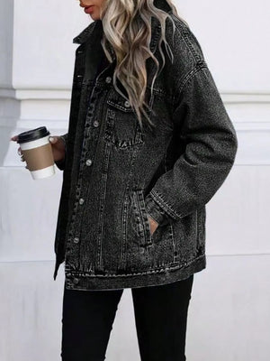 Washed Button Up Oversized Denim Jacket - Makw Official Site