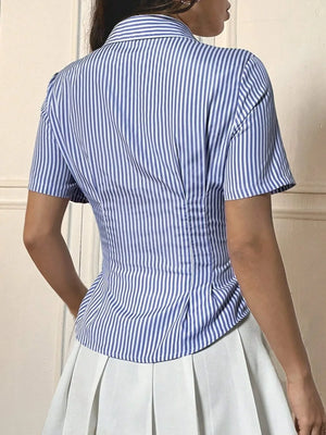 Gingham Short Sleeve Button-Up Shirt - Makw Official Site