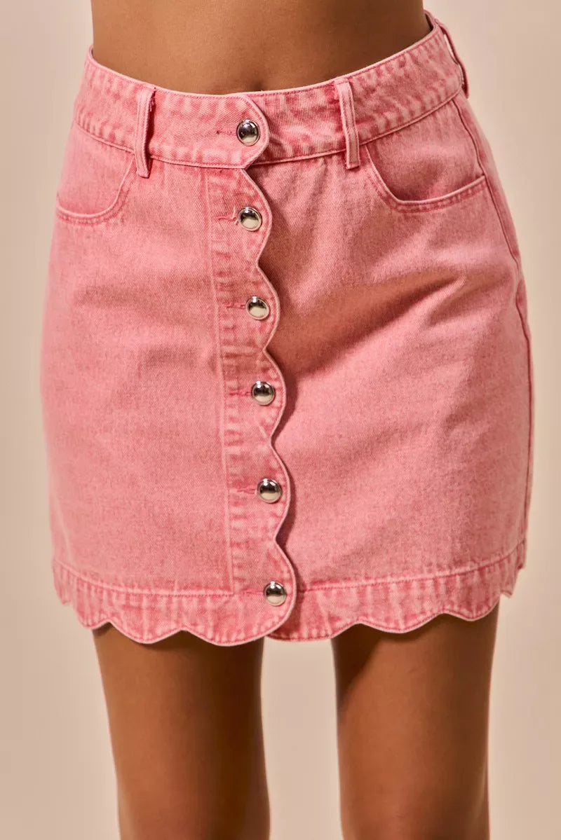 SO ME Vintage Wash Scallop Edge Denim Mini Skirt - Makw Official Site