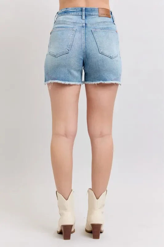 Judy Blue Full Size High Waist Western Embroidery Detail Cut Off Denim Shorts Plus Size - Makw Official Site
