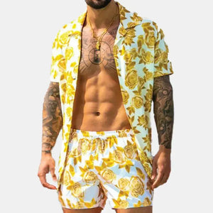 Men's Full Size Button Up Shirt and Shorts Set Plus Size - Makw Official Site