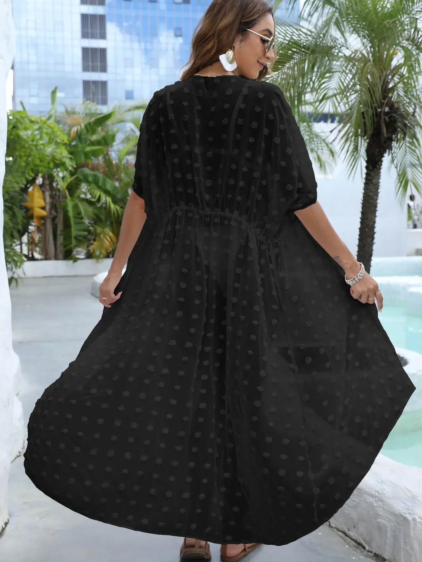 Swiss Dot Sheer Beach Cover Up Maxi Dress - Makw Official Site