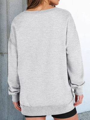 Notched Long Sleeve Oversized Sweatshirt - Makw Official Site