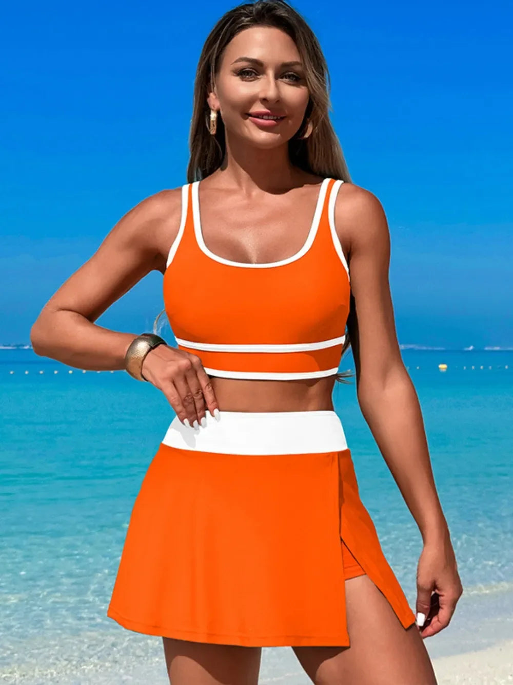 Scoop Neck Top and Skort Swim Set - Makw Official Site