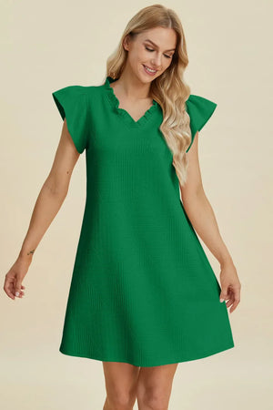 Double Take Full Size Ruffled V-Neck Cap Sleeve Dress - Makw Official Site
