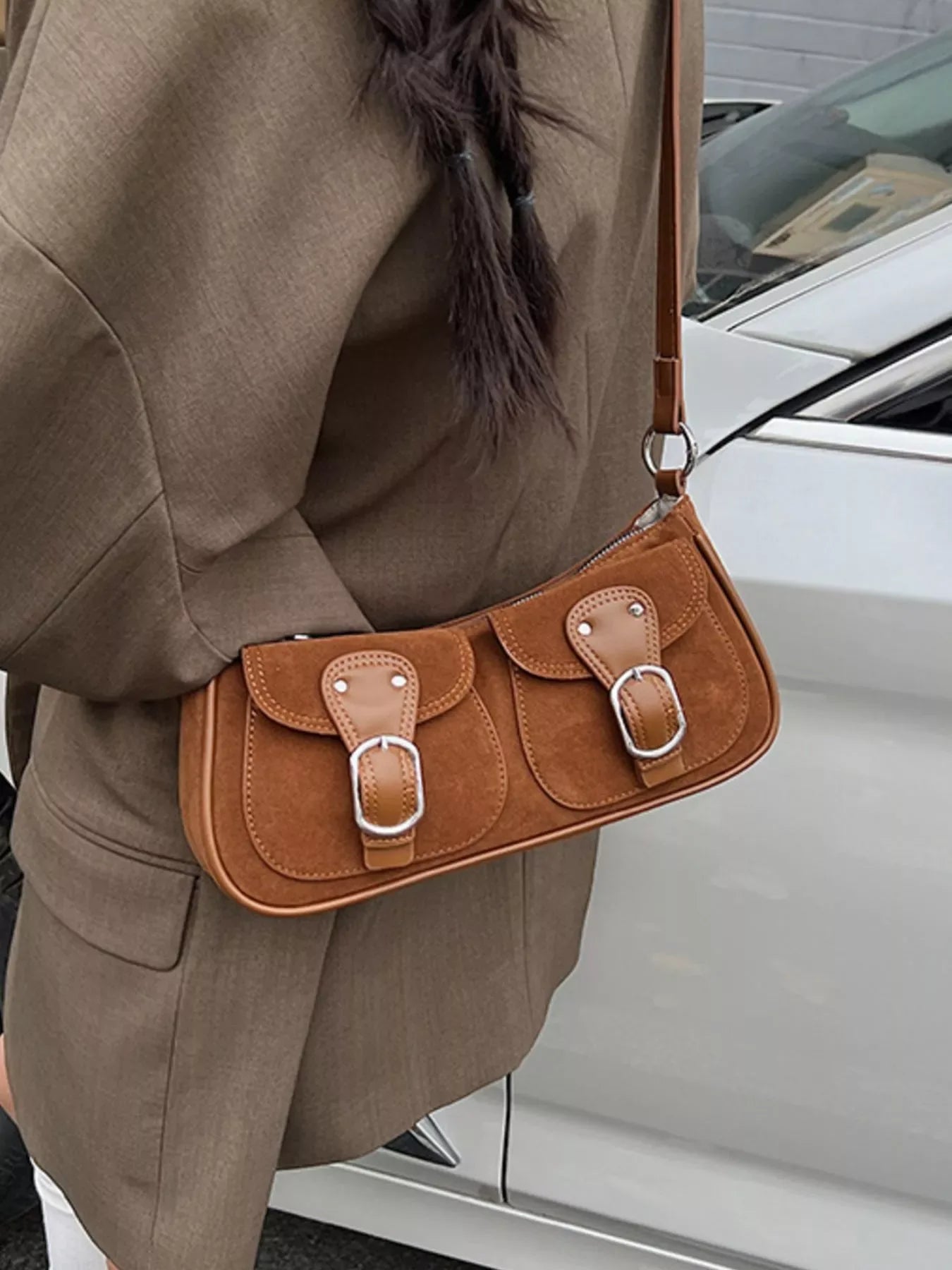Buckle Decor Shoulder Bag - Makw Official Site