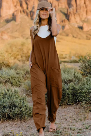 Double Take Full Size V-Neck Sleeveless Jumpsuit with Pockets - Makw Official Site