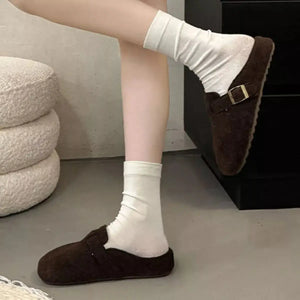 Buckle Decor Round Toe Slippers - Makw Official Site