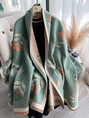 Printed Raw Hem Shawl - Makw Official Site