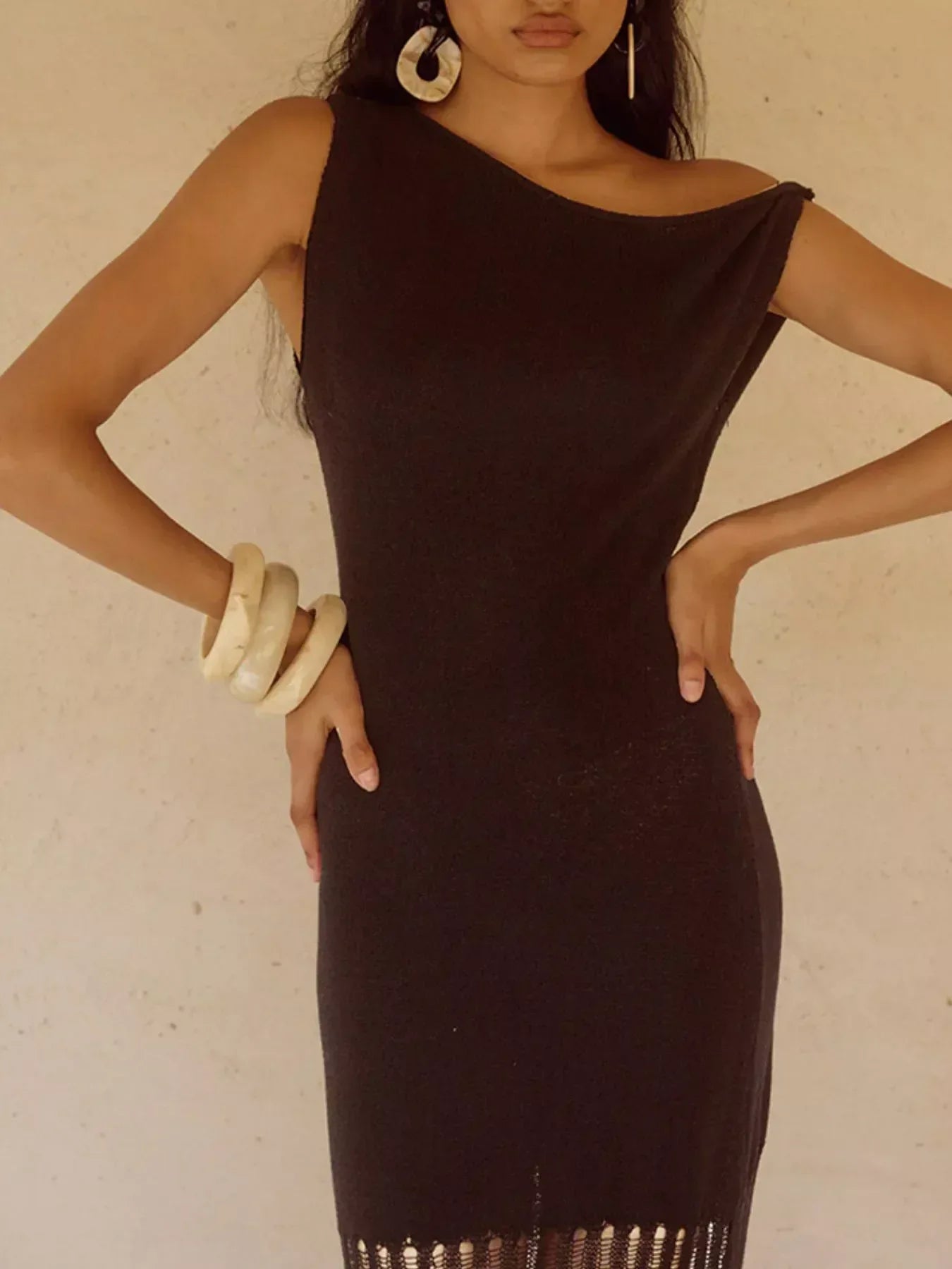 One-Shoulder Fringe Maxi Dress - Makw Official Site