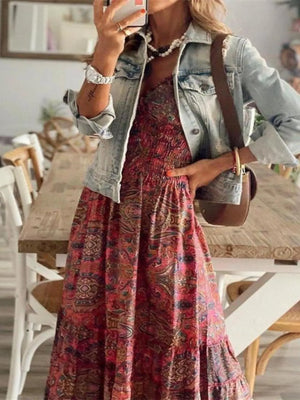 Full Size Paisley Print Cap Sleeve Maxi Dress Plus Size - Makw Official Site