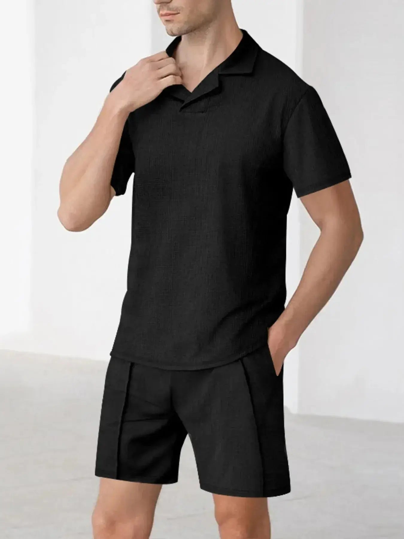 Men's Full Size Short Sleeve Top and Shorts Matching Set Plus Size - Makw Official Site