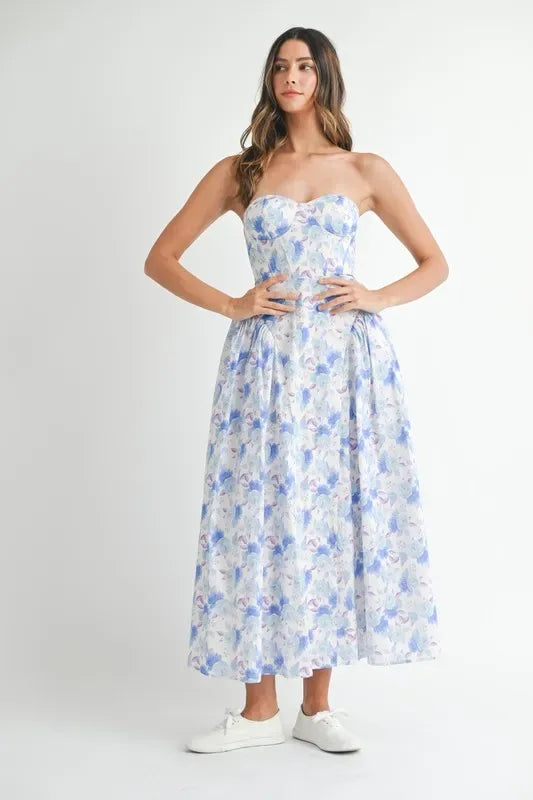 MABLE Sweetheart Neckline Floral Printed Midi Dress - Makw Official Site