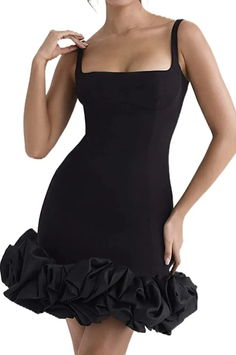 Ruched Square Neck Sleeve Mini Dress - Makw Official Site