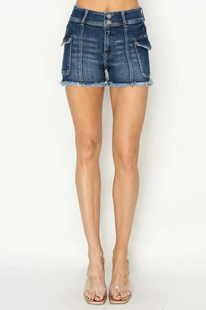 RISEN Raw Hem Denim Shorts with Pockets - Makw Official Site