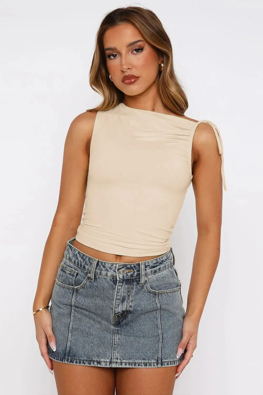 Ruched Tied Solid Color Tank - Makw Official Site