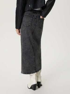 Slit Midi Denim Skirt with Pockets - Makw Official Site
