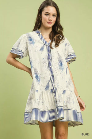 Umgee Linen Printed Button-Front Tiered Mini Dress - Makw Official Site