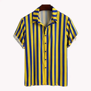 Men's Full Size Striped Button Up Shirt and Shorts Set Plus Size - Makw Official Site