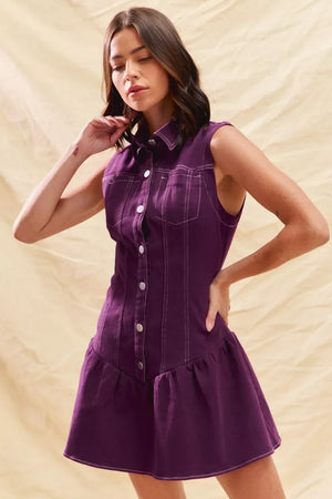 SO ME Button Down Sleeveless Collared Game Day Mini Dress - Makw Official Site