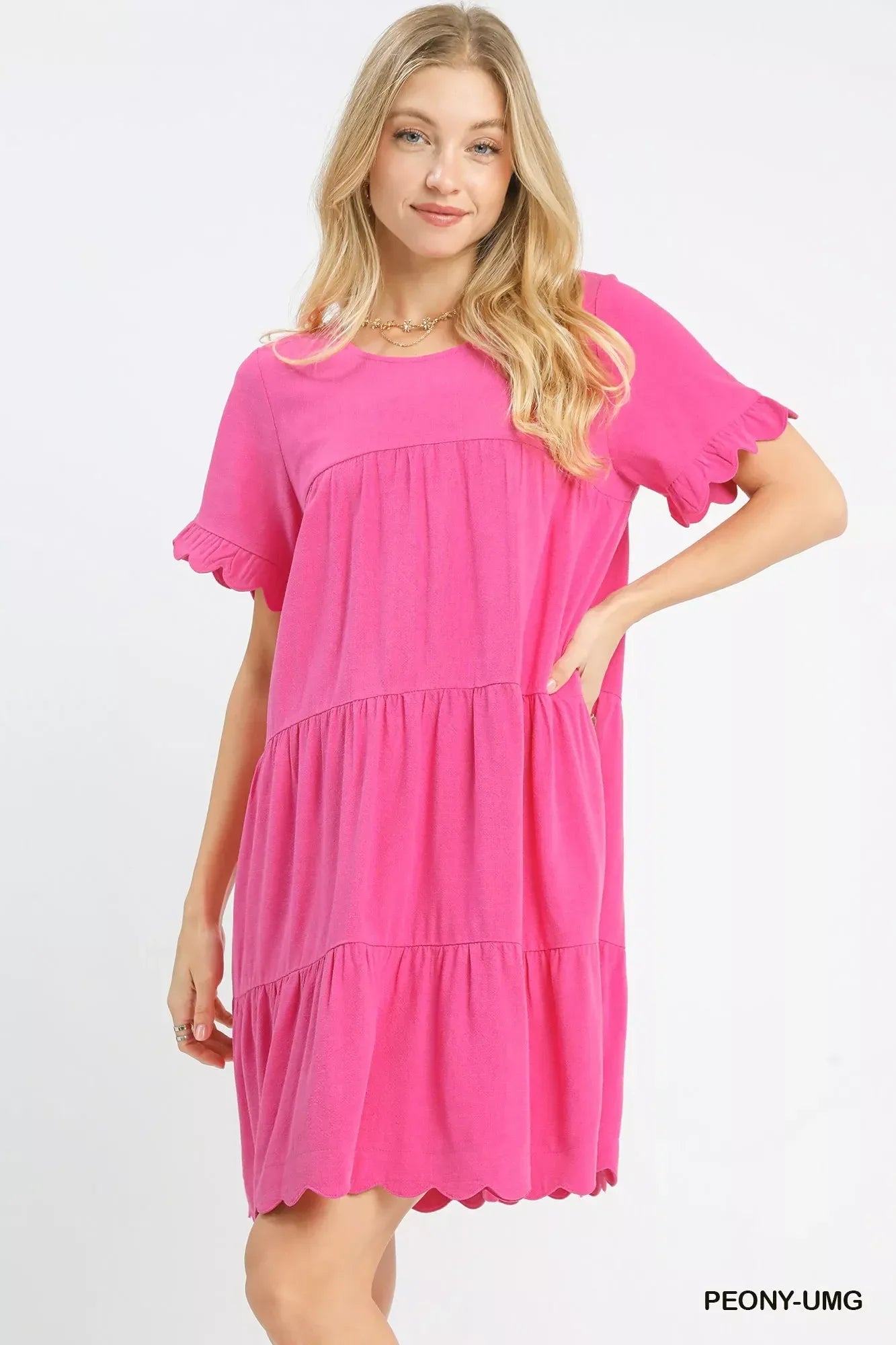Umgee Linen Tiered Babydoll Dress with Ruffle Sleeves - Makw Official Site