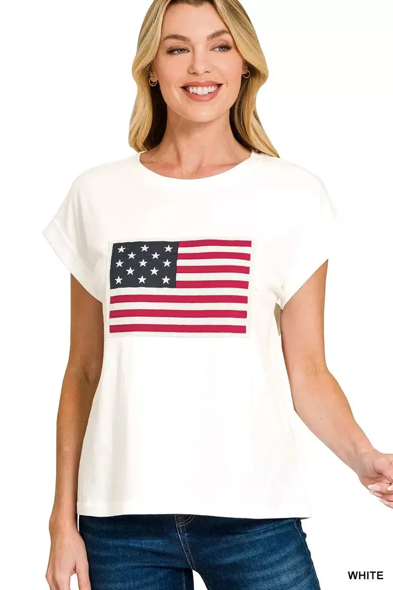 Zenana Full Size US Flag Round Neck Short Sleeve T-Shirt Plus Size - Makw Official Site