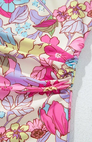 Floral Ruffle Trim Tummy Control One Piece Swimsuit - Makw Official Site