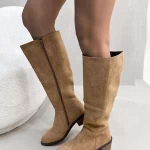 Side Zipper Closure Suede Knee-High Boots - Makw Official Site