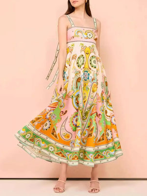 Paisley Print Square Neck Summer Dress - Makw Official Site