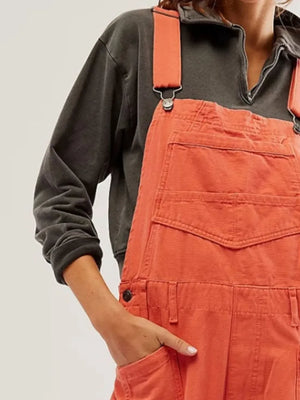 Pocketed Wide Strap Denim Overalls - Makw Official Site
