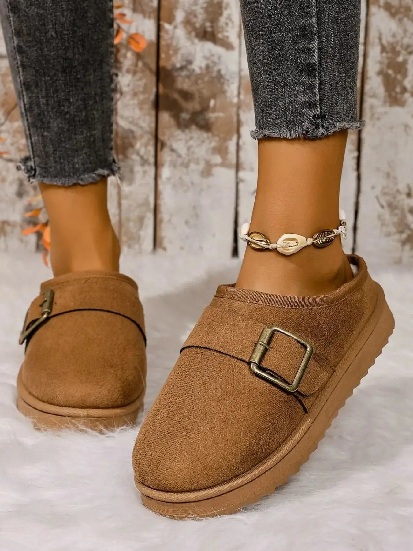 Cozy Buckle Suede Winter Slippers - Makw Official Site