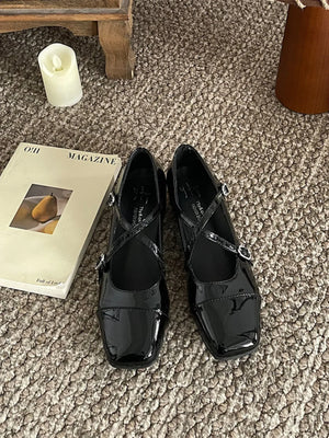 Crisscross Buckle Square Toe Mary Jane Loafers - Makw Official Site