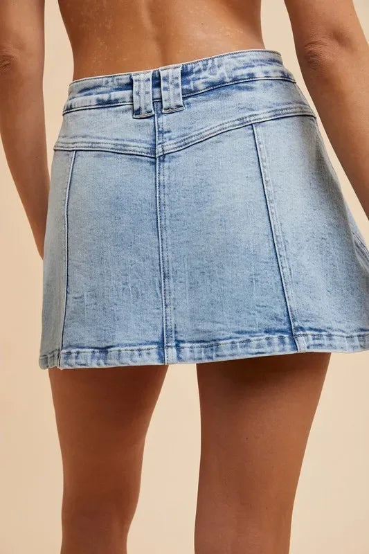 Annie Wear Button Detail Stretch Denim Wrap Mini Skort - Makw Official Site