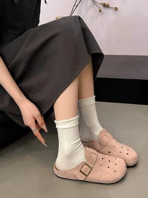 Hollow Out Buckle Strap Slip-Ons - Makw Official Site