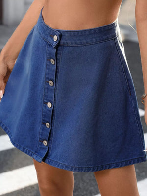 Button-Front A-Line Denim Skirt - Makw Official Site
