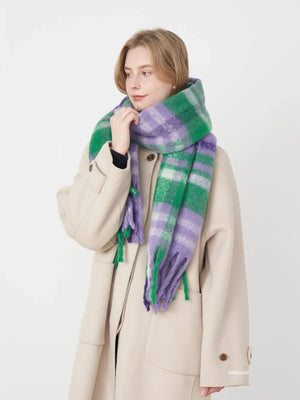 Fringe Plaid Polyester Scarf - Makw Official Site