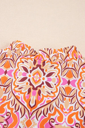 Printed Tie Neck Long Sleeve Mini Dress - Makw Official Site