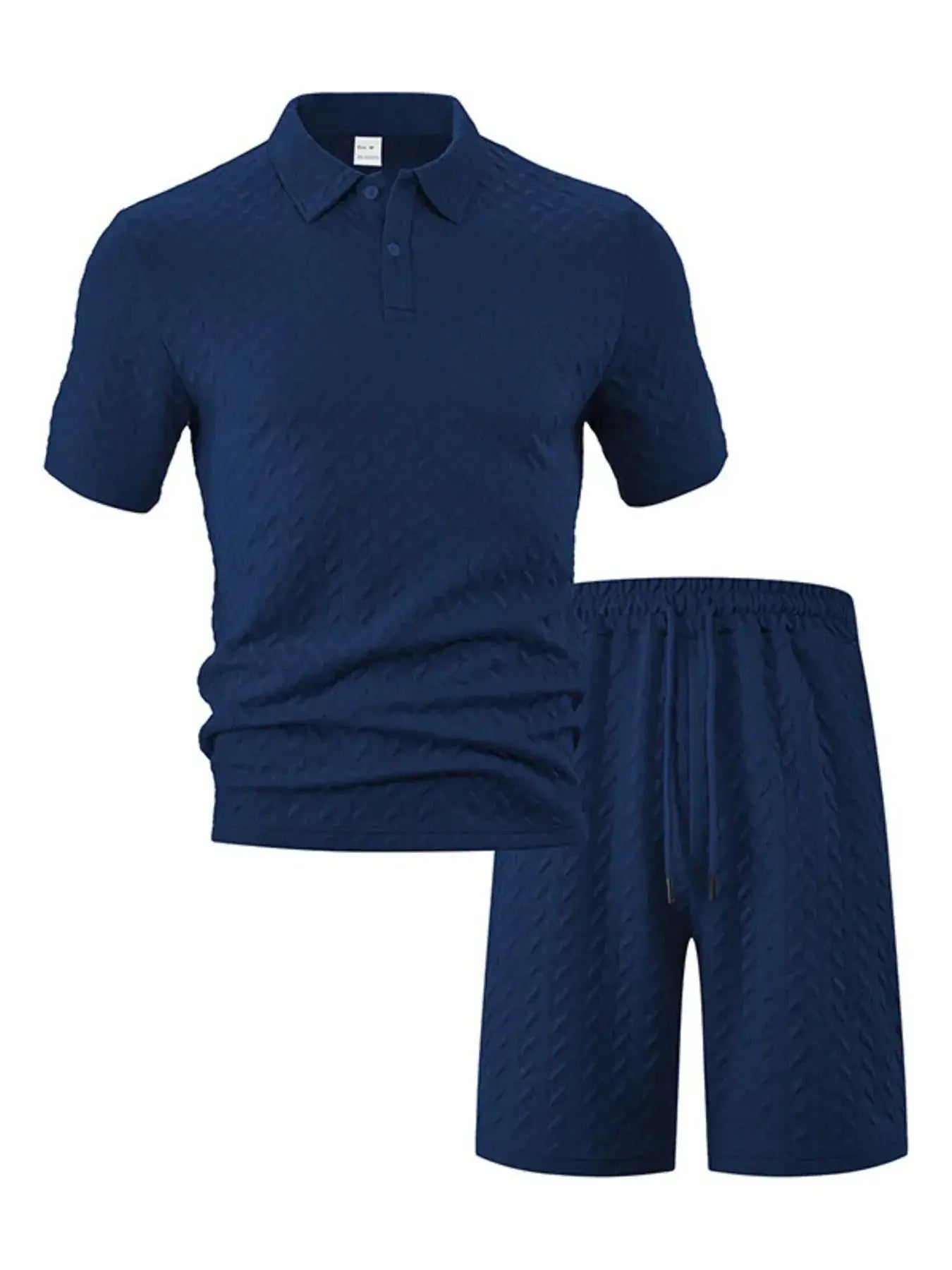 Men's Full Size Textured Polo Shirt and Shorts Set Plus Size - Makw Official Site