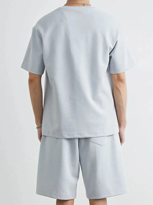 Men's Plus Size Round Neck Short Sleeve Top and Shorts Set - Makw Official Site